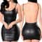 Midnight Edge Faux Leather Mini Dress Backless Wet Look Bodycon Club Dress 0