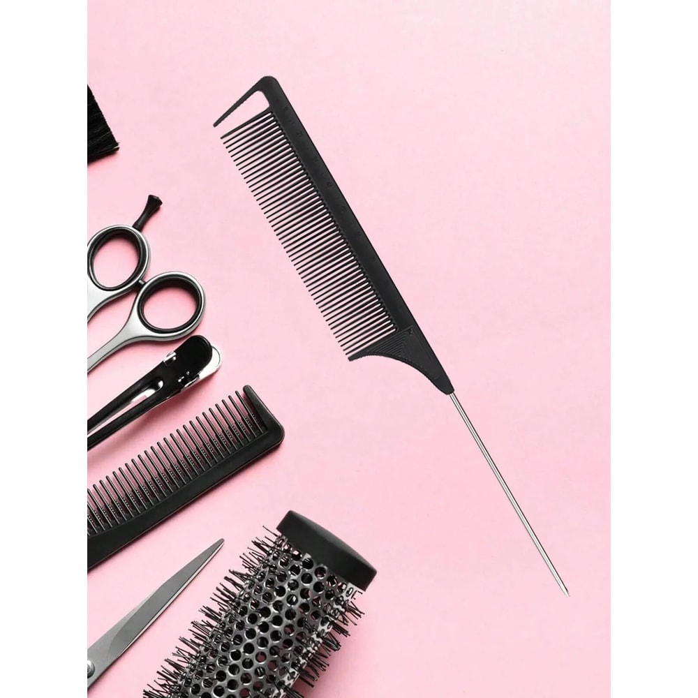 Professional Rat Tail Comb With Stainless Steel Tail Precision Wig Styling Comb For Salon Hair Sec 2