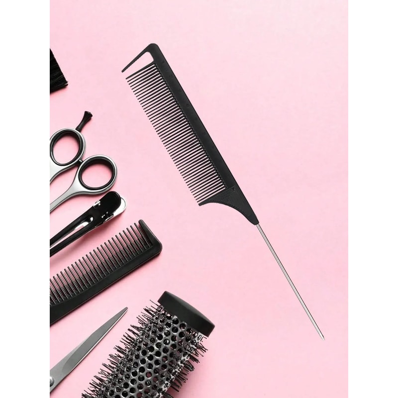 Professional Rat Tail Comb With Stainless Steel Tail Precision Wig Styling Comb For Salon Hair Sec 2