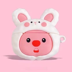 cute rabbit hat airpods silicone case with keychain – 3d cartoon protective cover for airpods