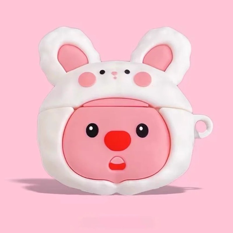 Cute Rabbit Hat AirPods Silicone Case With Keychain 3D Cartoon Protective Cover For AirPods 0