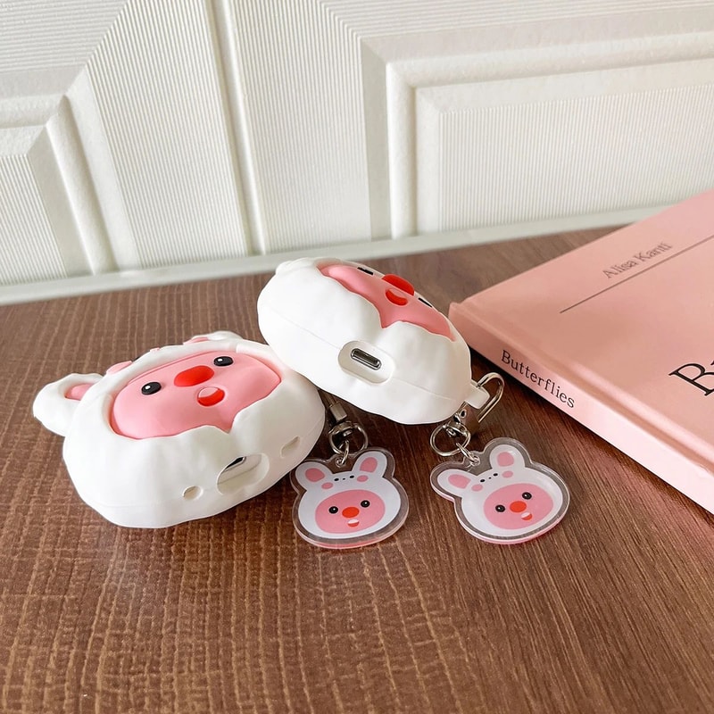 Cute Rabbit Hat AirPods Silicone Case With Keychain 3D Cartoon Protective Cover For AirPods 3