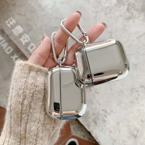 MirrorShield Electroplated Silver AirPods Protective Case with Hook