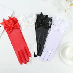 elegant bridal gloves for brides white satin wedding gloves with lace cuffs and bow detail