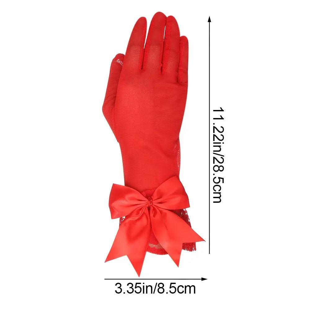 Elegant Bridal Gloves For Brides White Satin Wedding Gloves With Lace Cuffs And Bow Detail 1