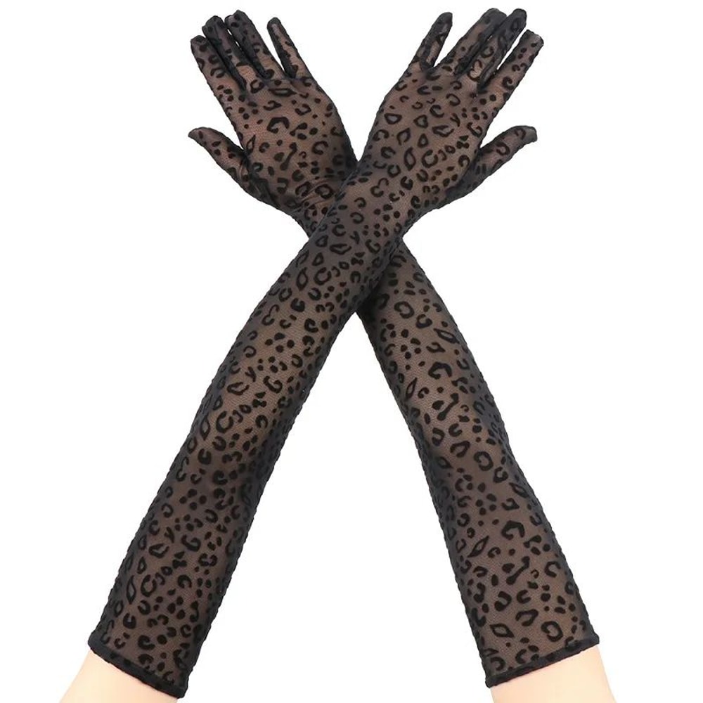 Leopard Print Mesh Opera Gloves 55cm Long Sexy Lace Cosplay Stage Gloves 0