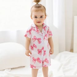 princess bow satin toddler pajama set – soft button-up baby girl sleepwear with shorts