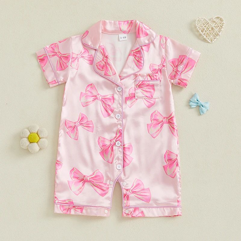 Princess Bow Satin Toddler Pajama Set Soft ButtonUp Baby Girl Sleepwear With Shorts 6