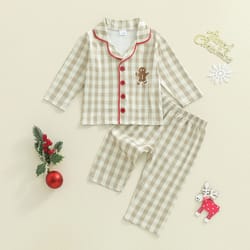 cozy gingerbread plaid christmas baby pajamas – 2-piece toddler holiday sleepwear set