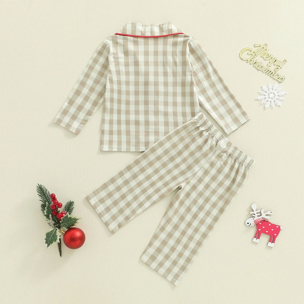 Cozy Gingerbread Plaid Christmas Baby Pajamas 2Piece Toddler Holiday Sleepwear Set 3