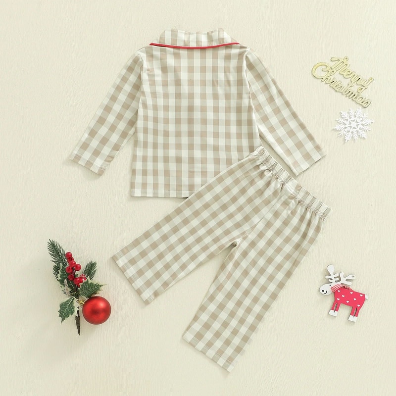 Cozy Gingerbread Plaid Christmas Baby Pajamas 2Piece Toddler Holiday Sleepwear Set 3