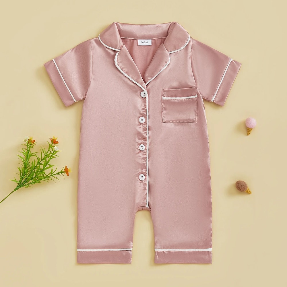 Luxury Soft Satin Baby Pajama Romper Breathable Newborn Summer Sleepwear 1