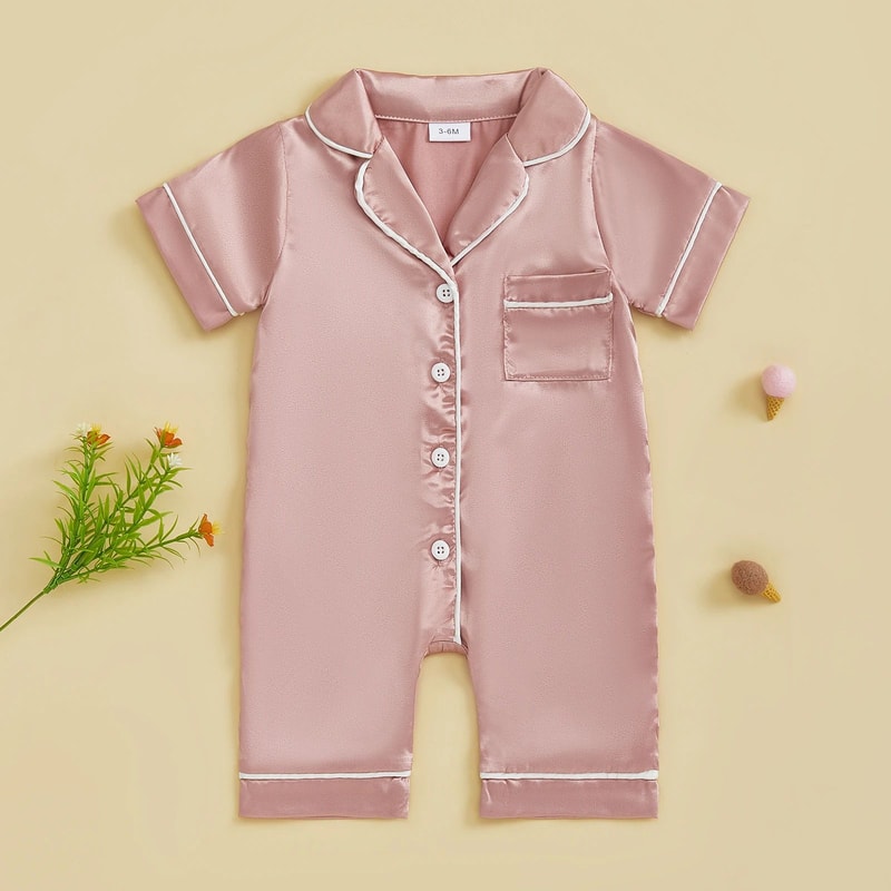Luxury Soft Satin Baby Pajama Romper Breathable Newborn Summer Sleepwear 1