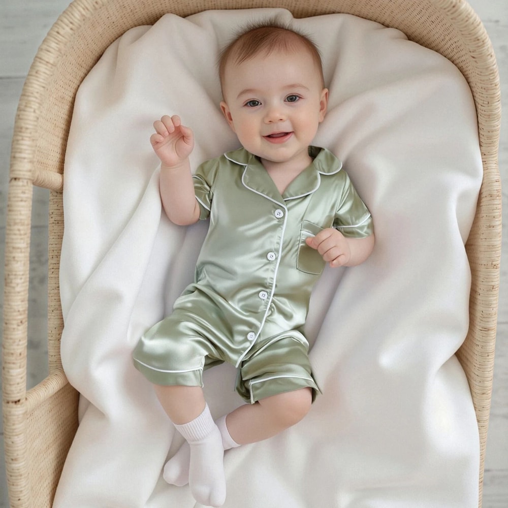 Luxury Soft Satin Baby Pajama Romper Breathable Newborn Summer Sleepwear 0