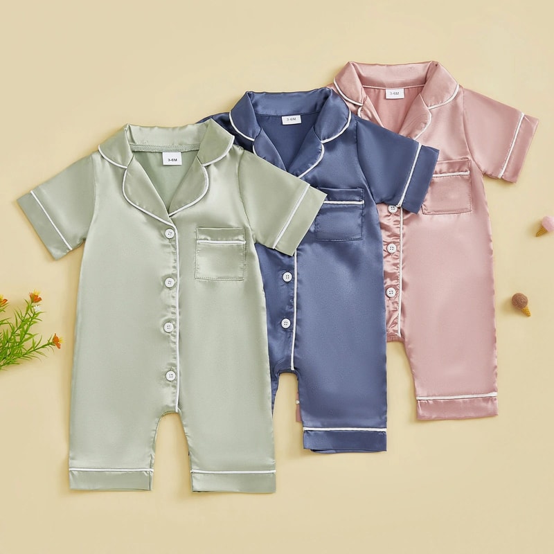 Luxury Soft Satin Baby Pajama Romper Breathable Newborn Summer Sleepwear 2