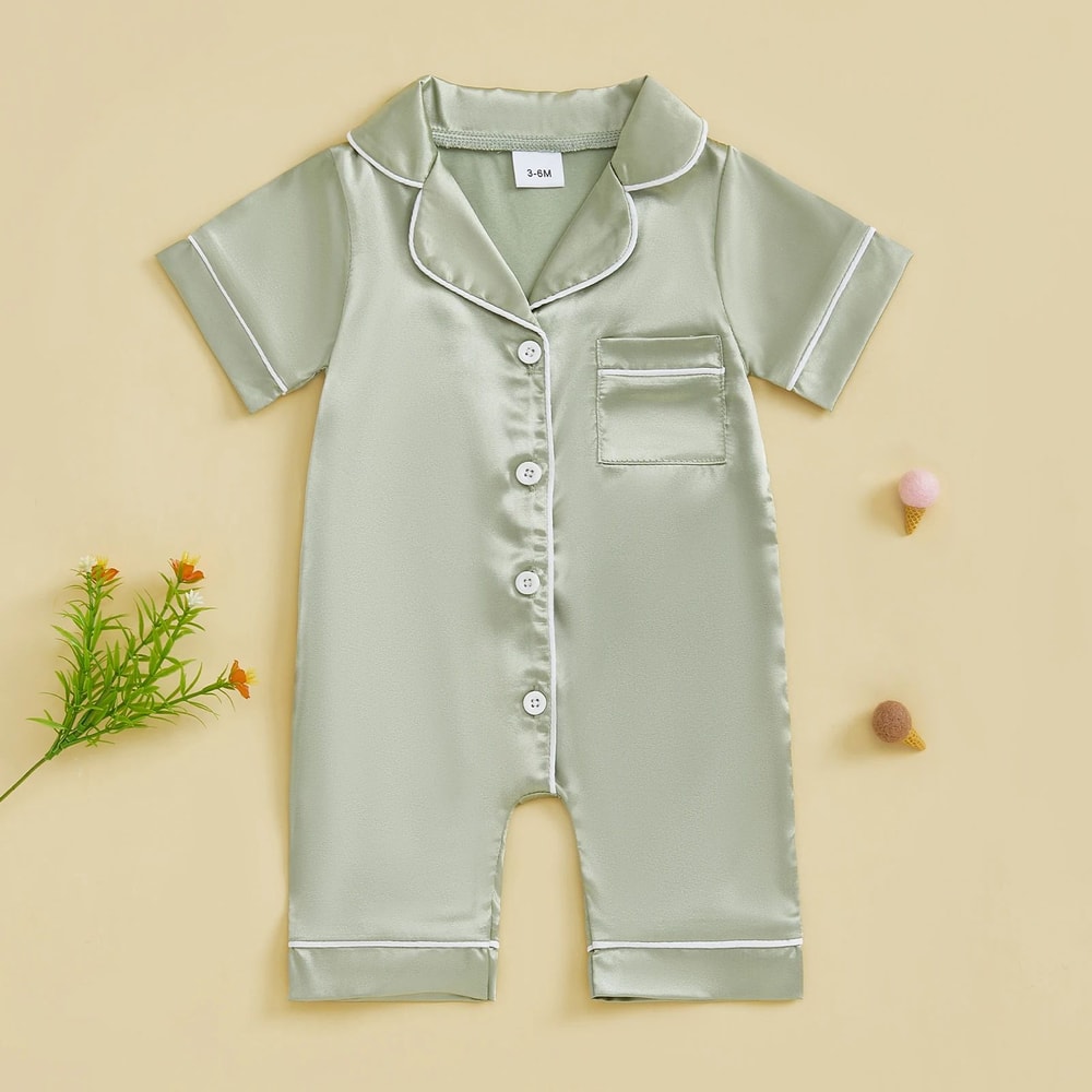 Luxury Soft Satin Baby Pajama Romper Breathable Newborn Summer Sleepwear 3