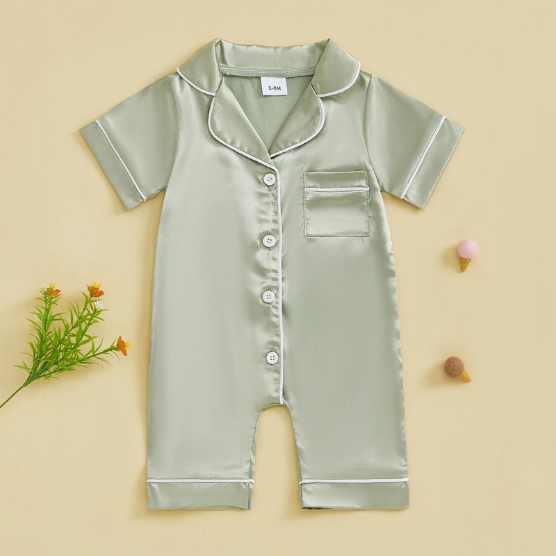 Luxury Soft Satin Baby Pajama Romper Breathable Newborn Summer Sleepwear 3