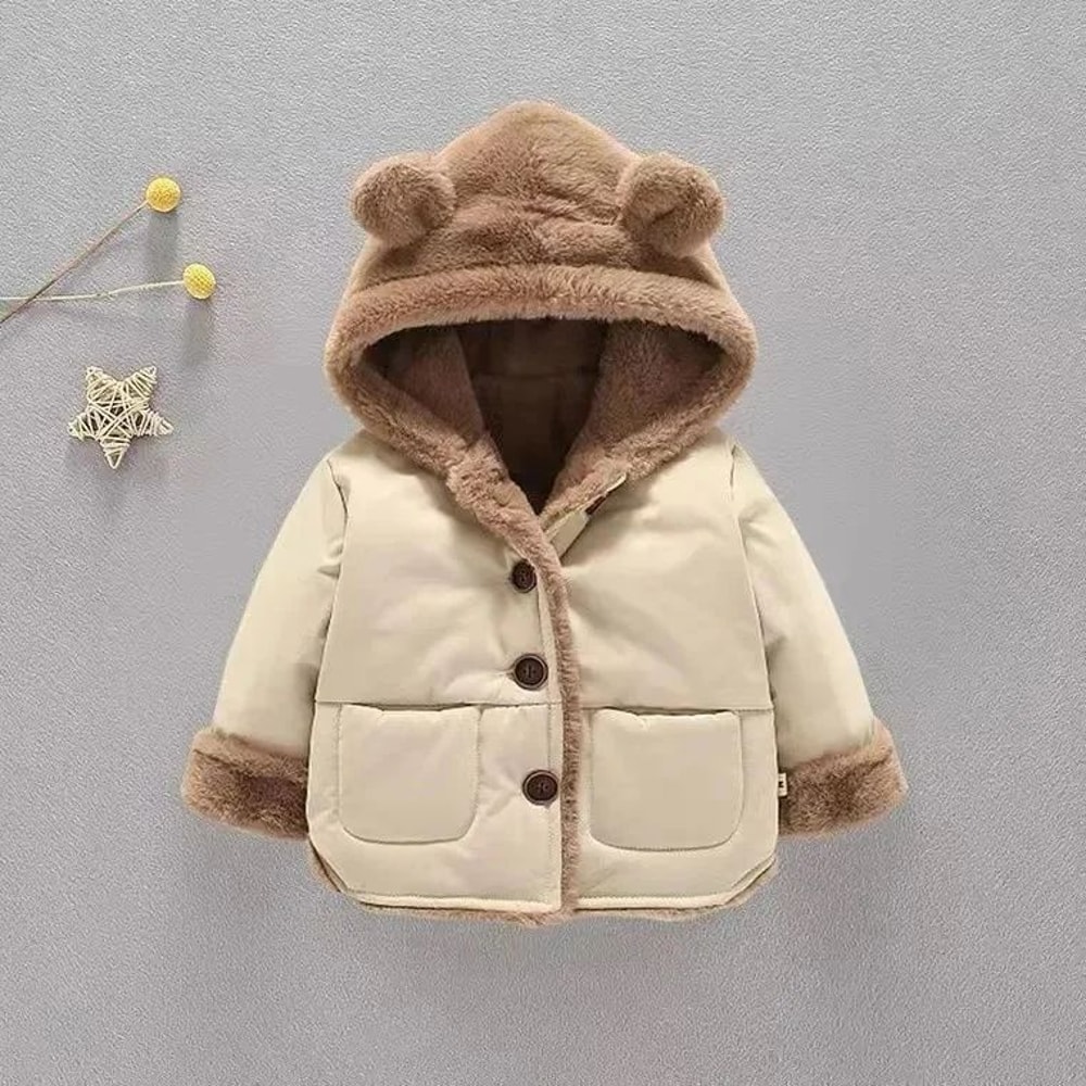 Cartoon Hooded Baby Fleece Jacket Cozy VelvetLined Toddler Winter Coat For Infants Toddlers 1