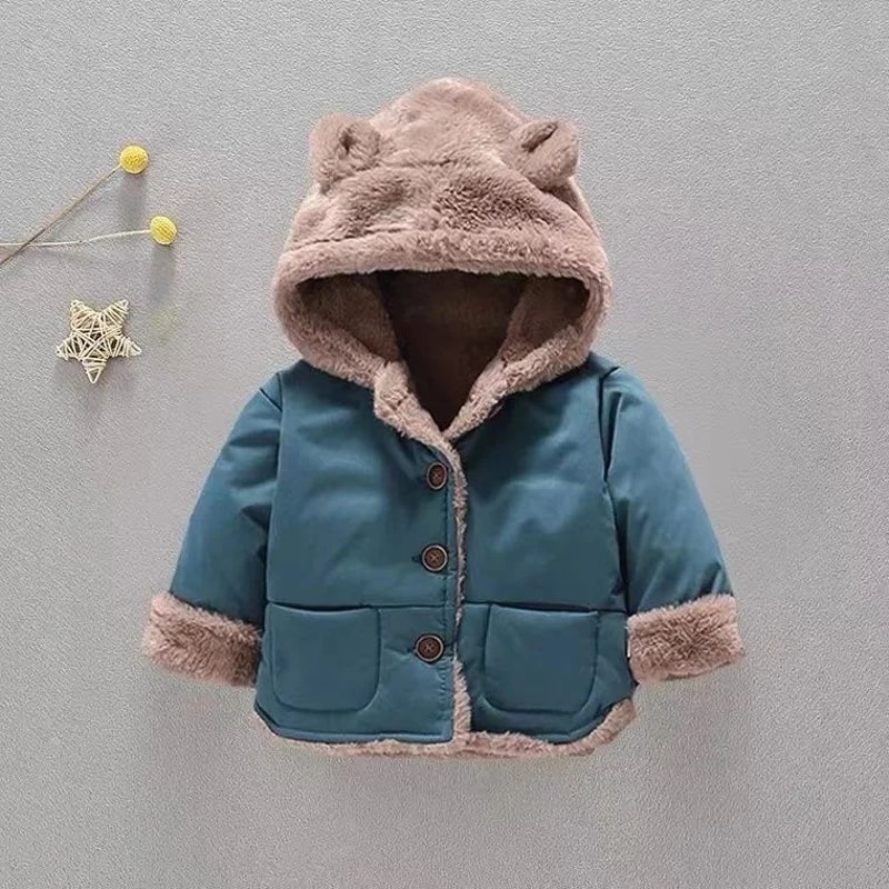 Cartoon Hooded Baby Fleece Jacket Cozy VelvetLined Toddler Winter Coat For Infants Toddlers 0