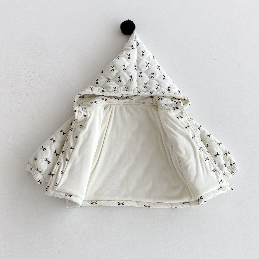 Sweet Bow Hooded Baby Girl Winter Jacket Soft Cotton Toddler Coat 2