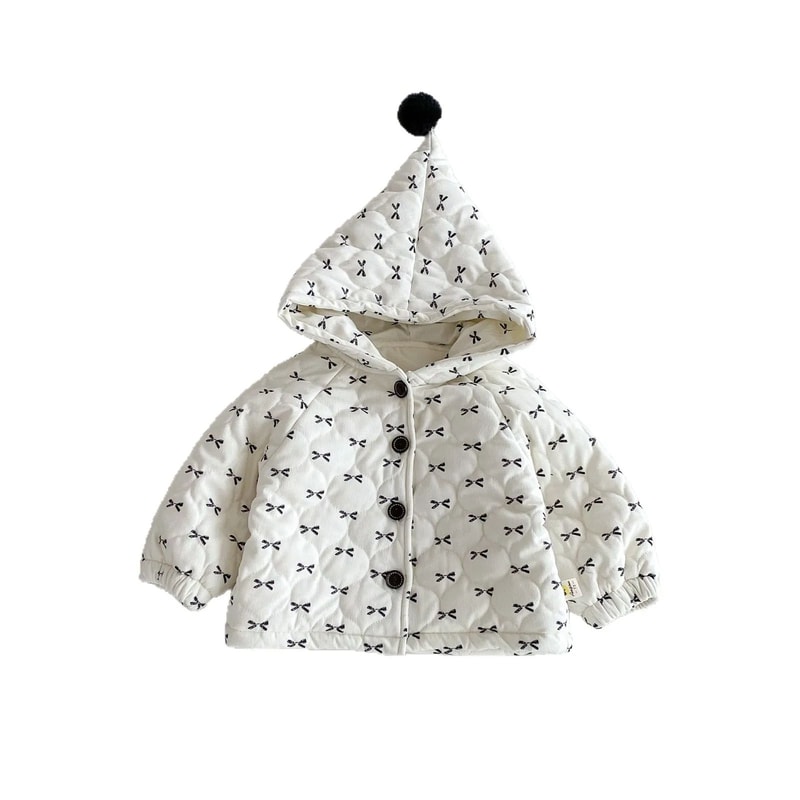 Sweet Bow Hooded Baby Girl Winter Jacket Soft Cotton Toddler Coat 3