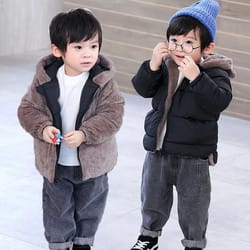 reversible cartoon hooded baby winter coat – plush toddler fleece jacket