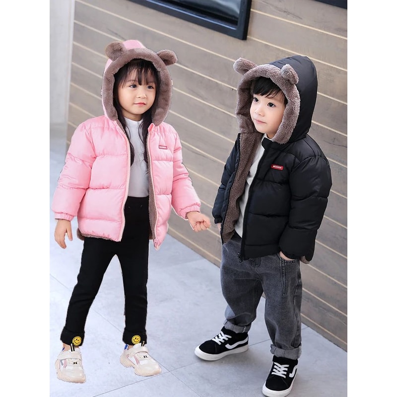 Reversible Cartoon Hooded Baby Winter Coat Plush Toddler Fleece Jacket 1