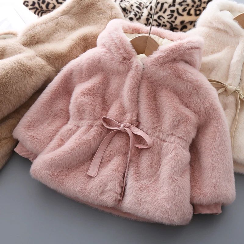 LuxeWarm Girls Winter Coat Plush Kids Fur Hooded Jacket With Thick Padded Warmth 3
