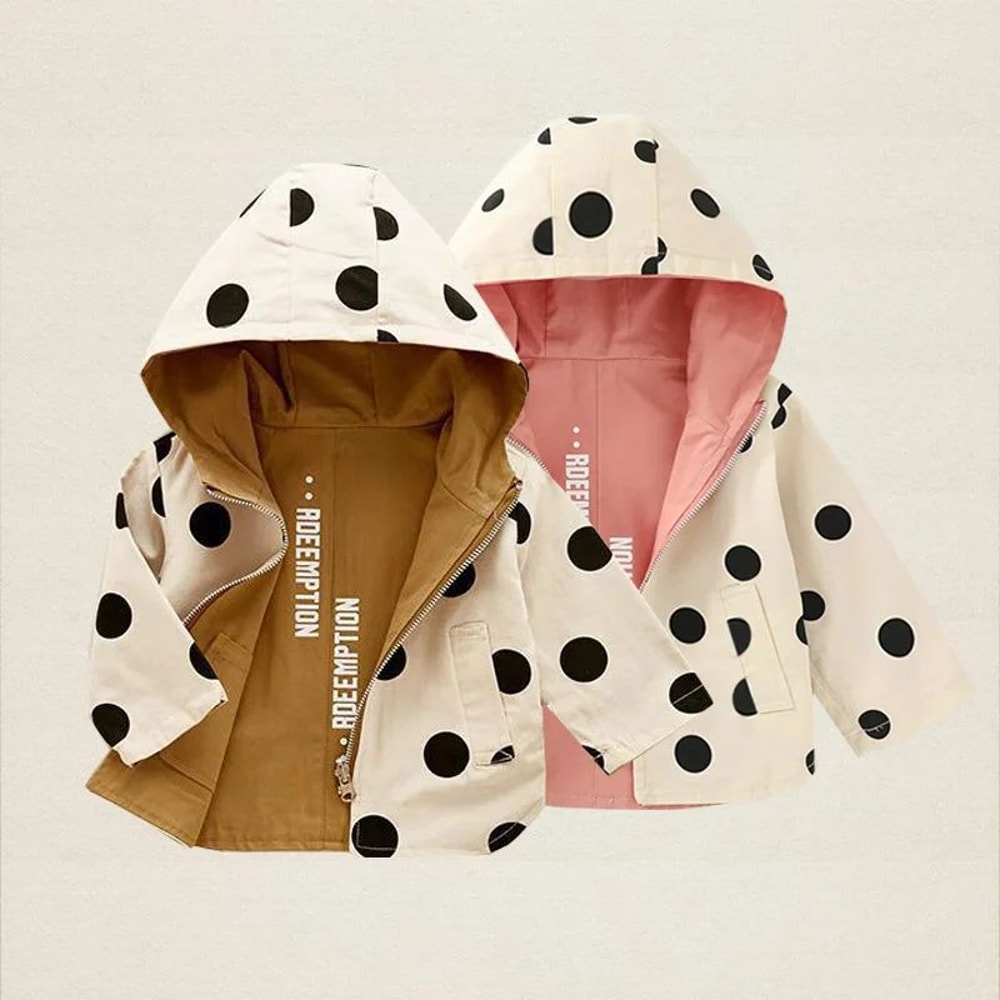 Reversible Polka Dot Kids Reversible Jacket Lightweight Toddler Hooded Jacket For Spring Autumn 0
