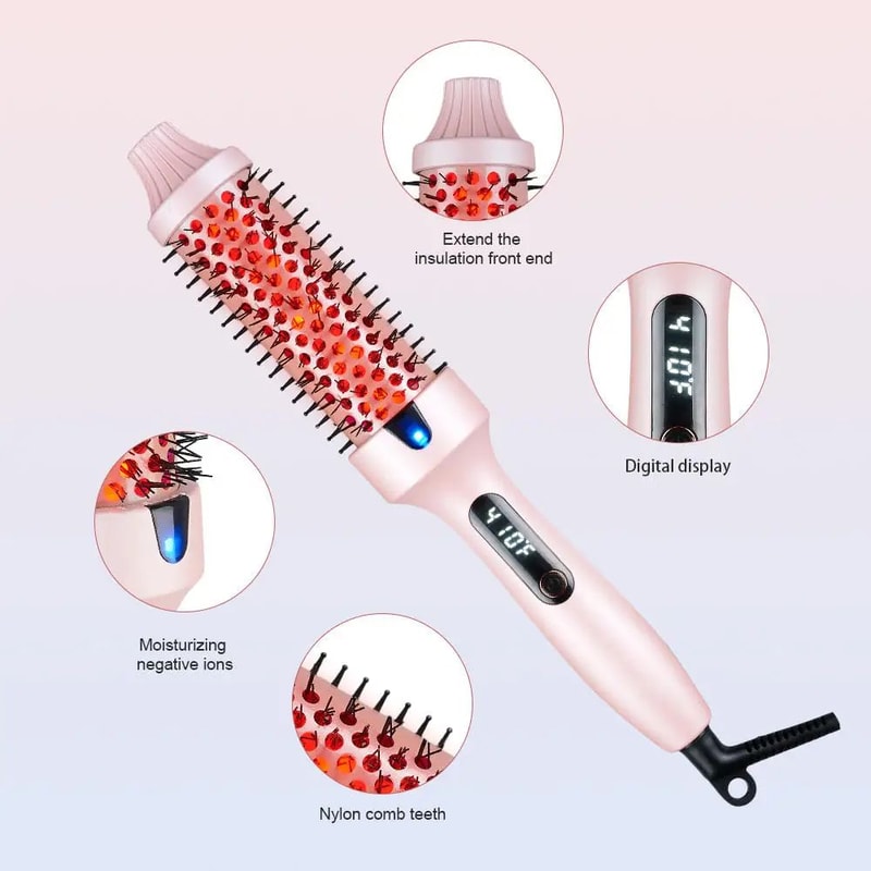 Ionic Infrared Heated Round Brush 3in1 Hair Straightener Curling Hot Brush 2