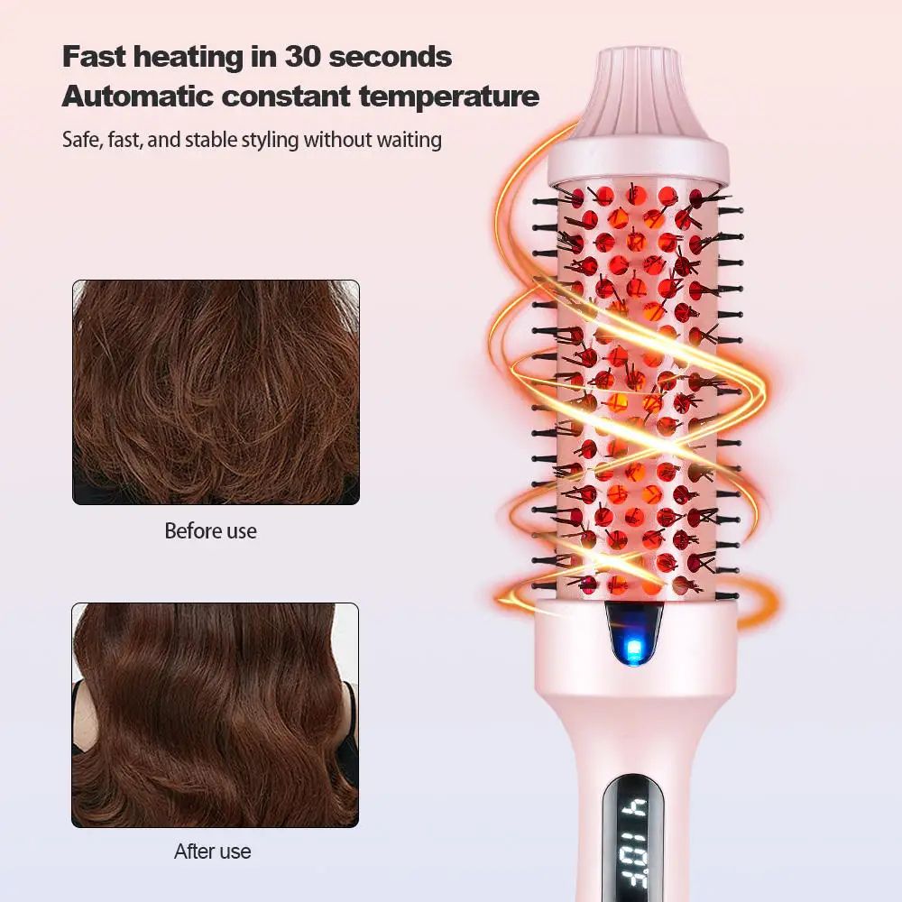 Ionic Infrared Heated Round Brush 3in1 Hair Straightener Curling Hot Brush 5