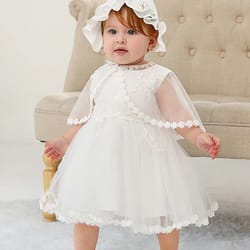 royal bloom baby princess dress with satin hood cloak – floral embroidered lace flower girl dress set