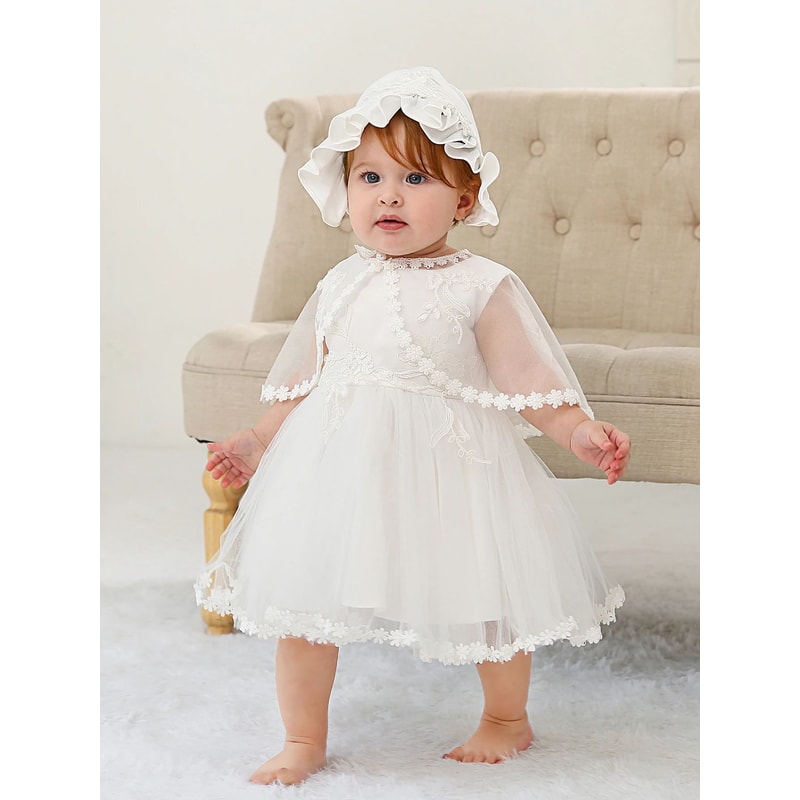 Royal Bloom Baby Princess Dress With Satin Hood Cloak Floral Embroidered Lace Flower Girl Dress Se 0