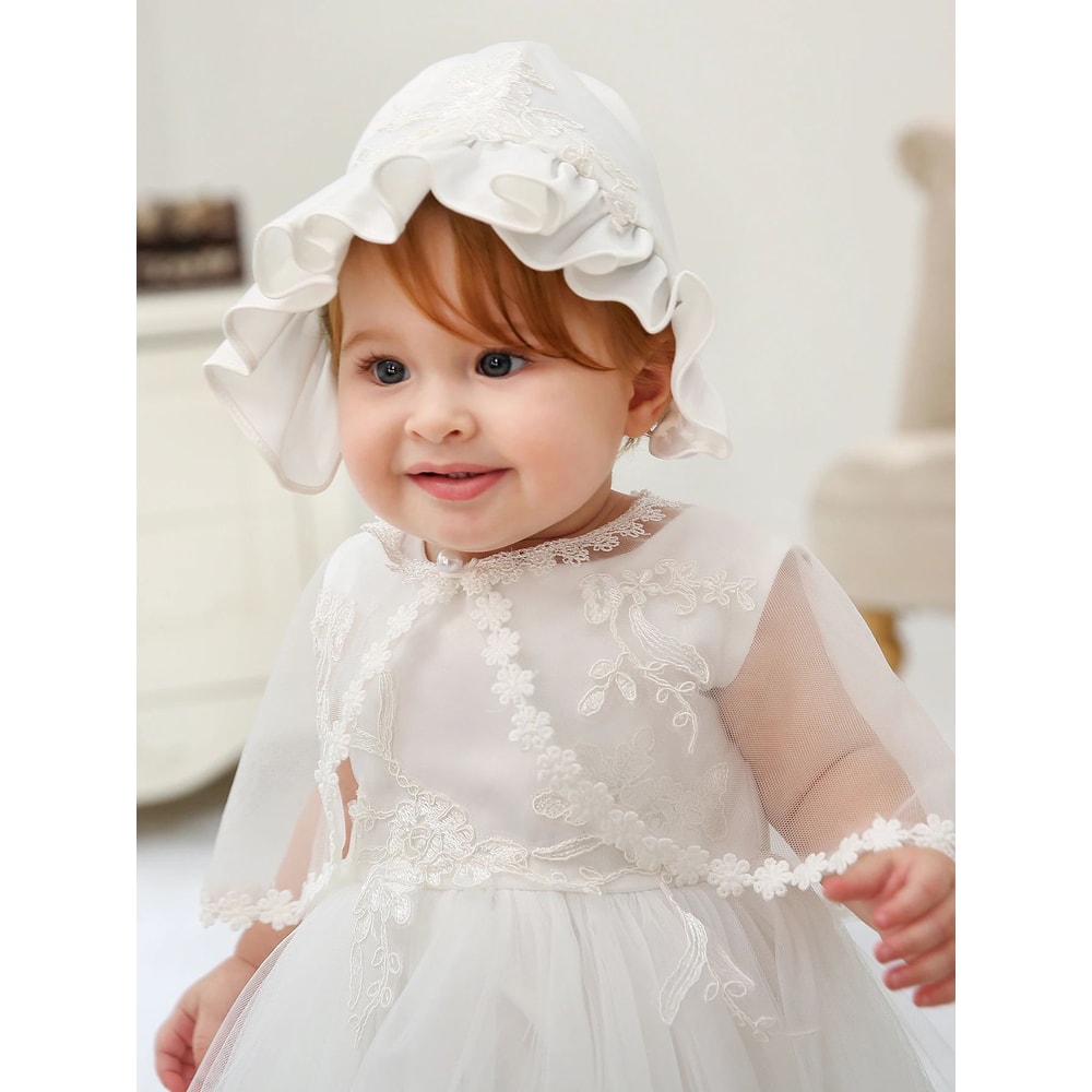 Royal Bloom Baby Princess Dress With Satin Hood Cloak Floral Embroidered Lace Flower Girl Dress Se 4