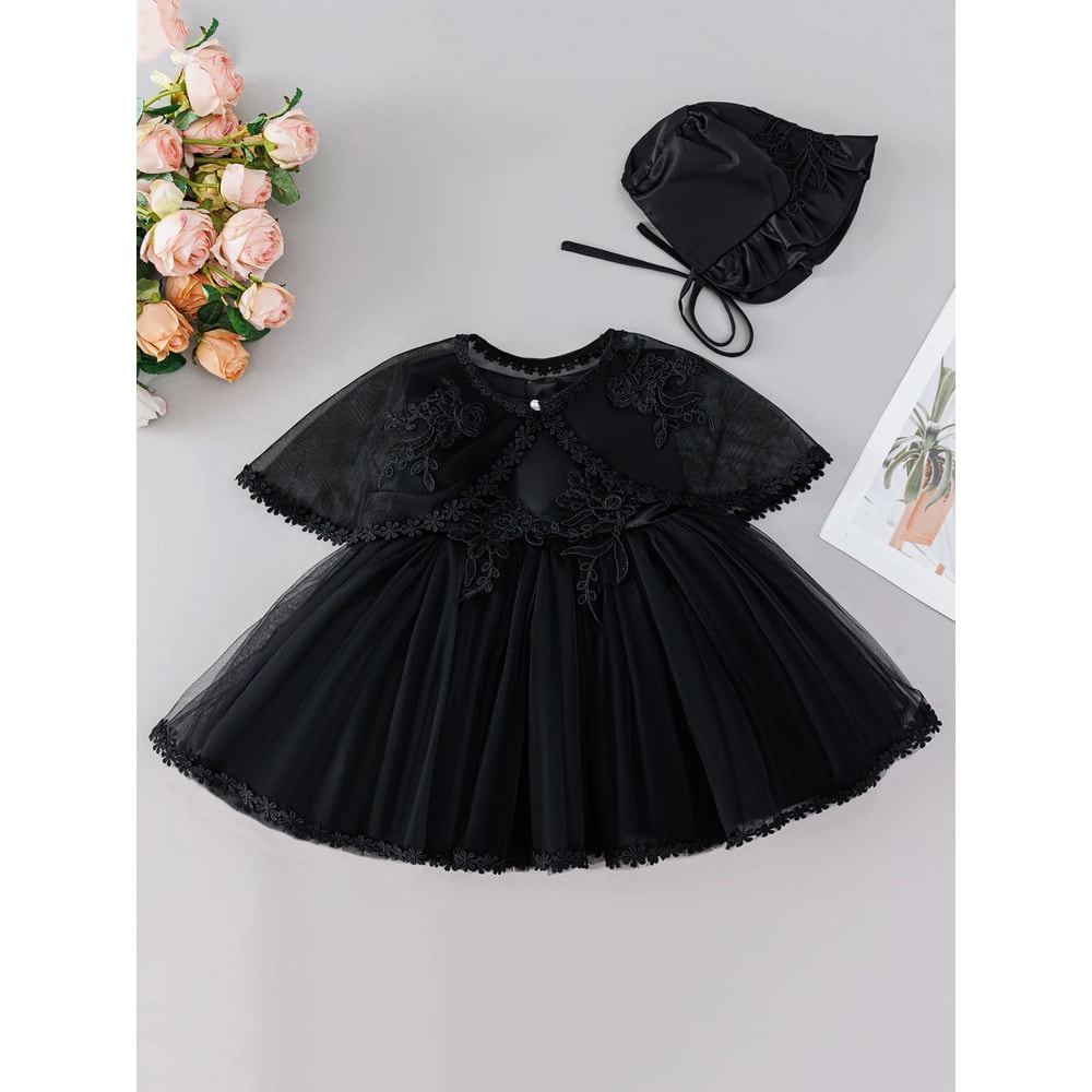 Royal Bloom Baby Princess Dress With Satin Hood Cloak Floral Embroidered Lace Flower Girl Dress Se 6