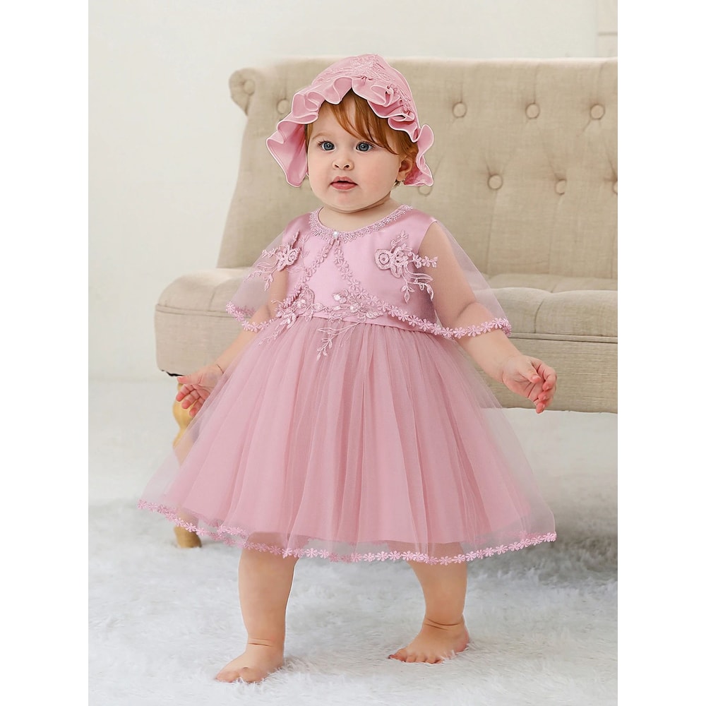 Royal Bloom Baby Princess Dress With Satin Hood Cloak Floral Embroidered Lace Flower Girl Dress Se 7