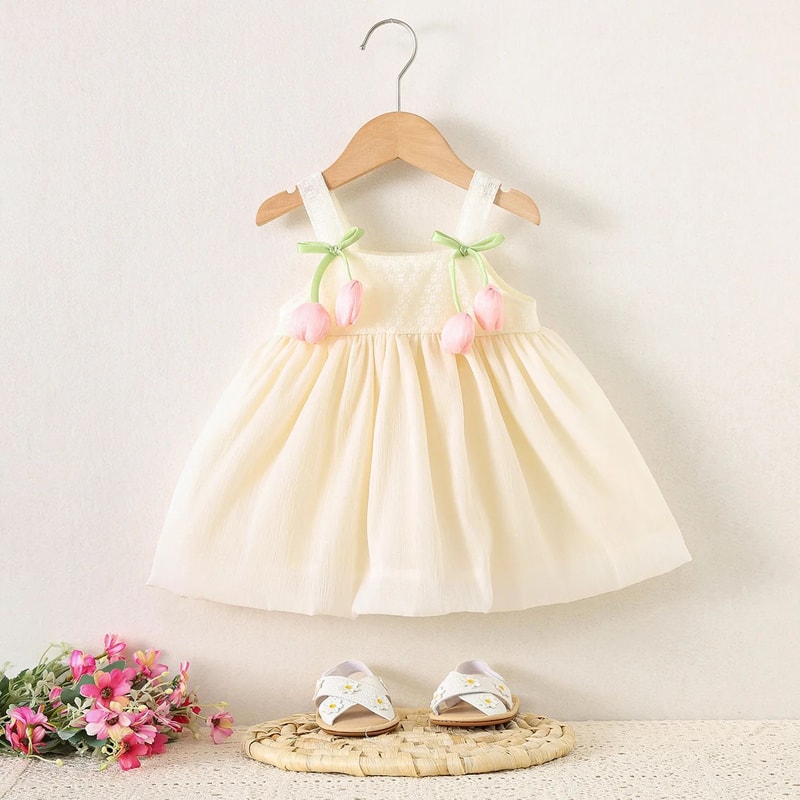 Tulip Mesh Baby Girl Summer Dress Toddler Princess Flower Girl Party Dress 1