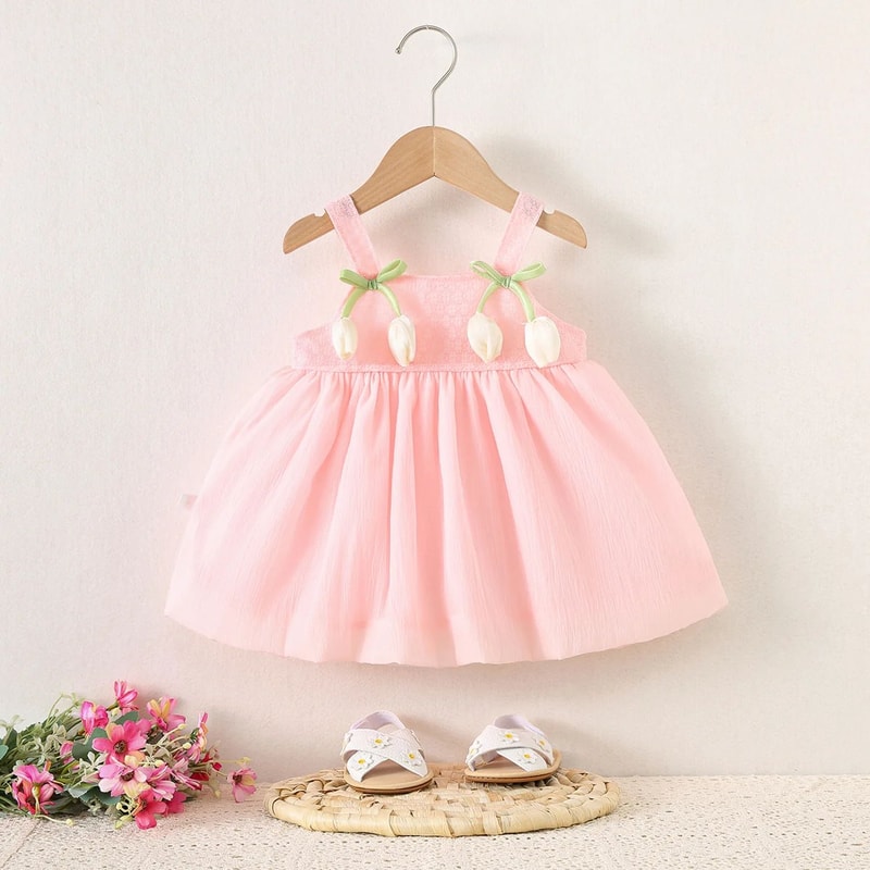 Tulip Mesh Baby Girl Summer Dress Toddler Princess Flower Girl Party Dress 2