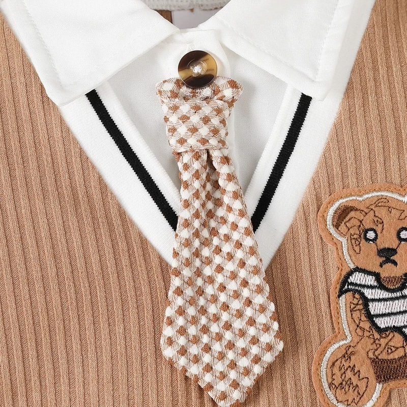 Little Gentleman Baby Boy Jumpsuit With Teddy Bear Collar Detail 3