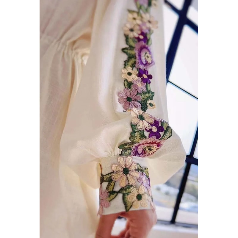 Embroidered Chiffon Dress With Lantern Sleeves Elegant Beach Style Dress KneeLength Y2K Spring Dre 2