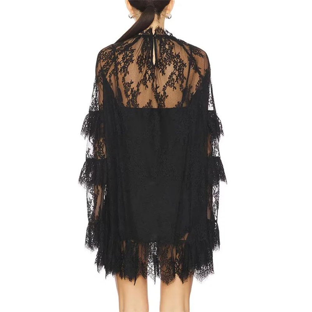 Elegant Floral Sheer Lace Mini Dress Long Sleeve See Through Mesh Dress For Party Cocktail Nights 5
