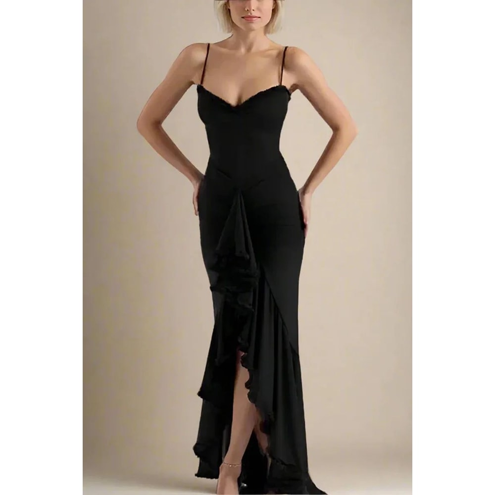 Elegant Ruched Mesh Camisole Dress Ruffled Sleeveless Flowy Party Dress 6