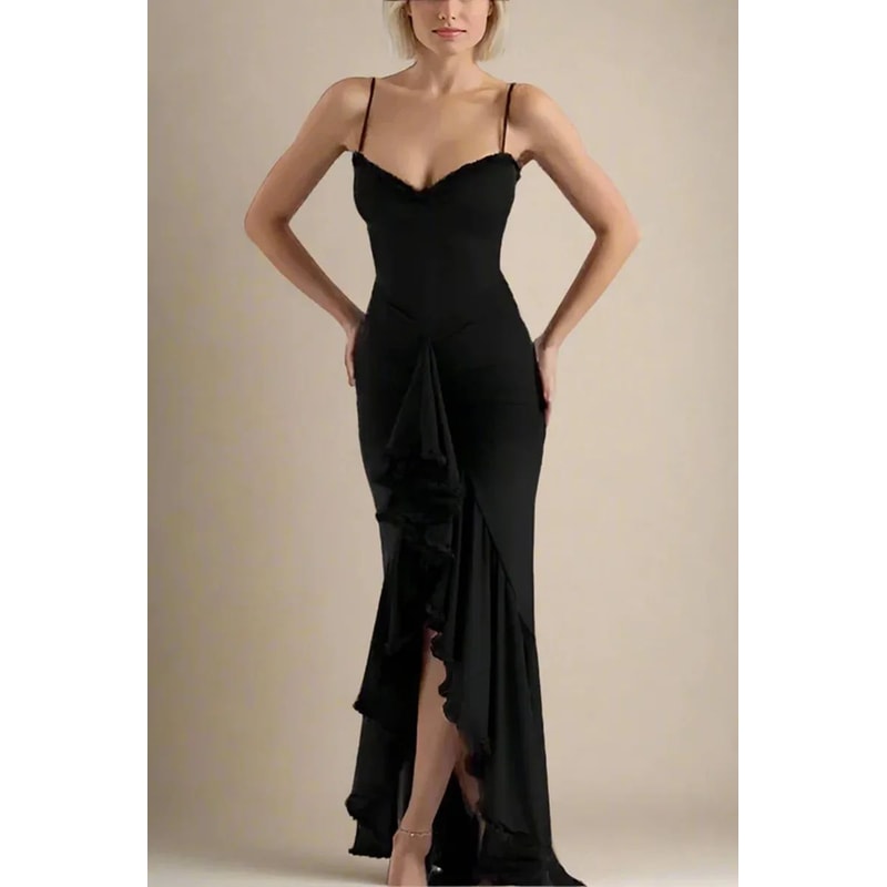 Elegant Ruched Mesh Camisole Dress Ruffled Sleeveless Flowy Party Dress 6