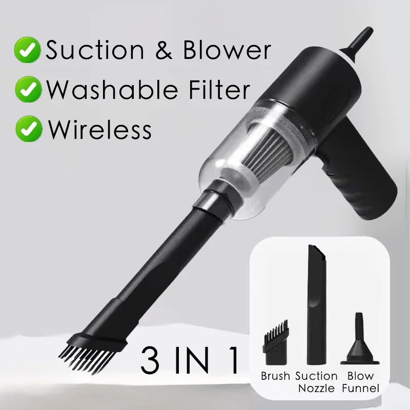 6in1 Cordless Car Vacuum Cleaner Air Duster Portable Mini Handheld Cleaner 6