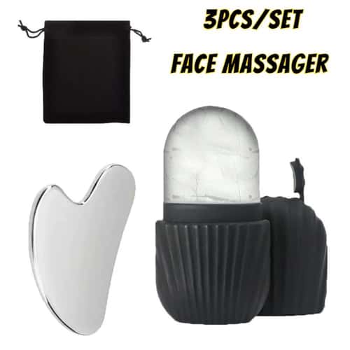 Stainless Steel Ice Face Roller & Gua Sha Set for Depuffing and Facial Sculpting