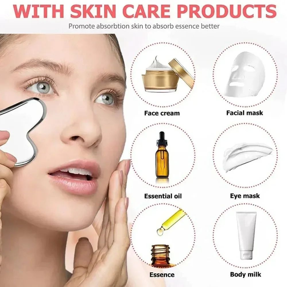 Stainless Steel Ice Face Roller Gua Sha Set For Depuffing And Facial Sculpting 4