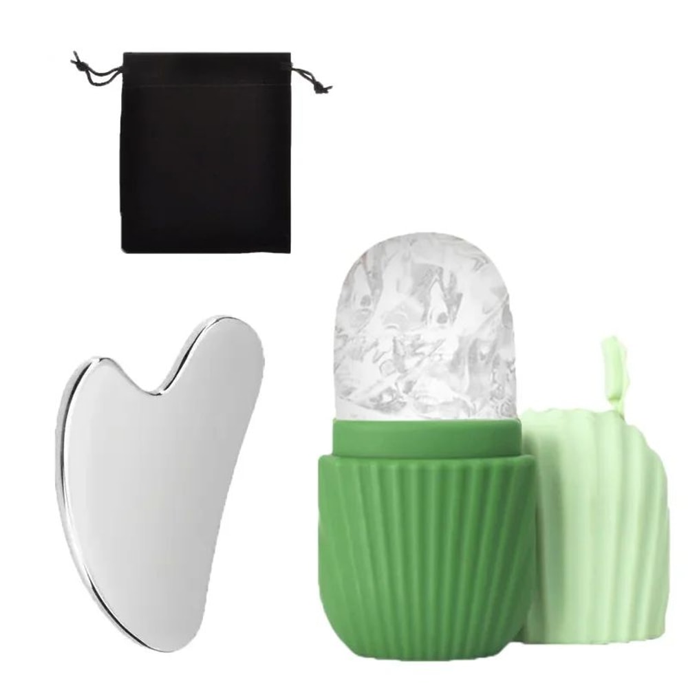 Stainless Steel Ice Face Roller Gua Sha Set For Depuffing And Facial Sculpting 8