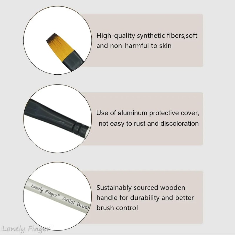 Precision Control Paint Brush Set 6pc Nylon Flat Artist Paint Brushes For Watercolor Acrylic Oil 3