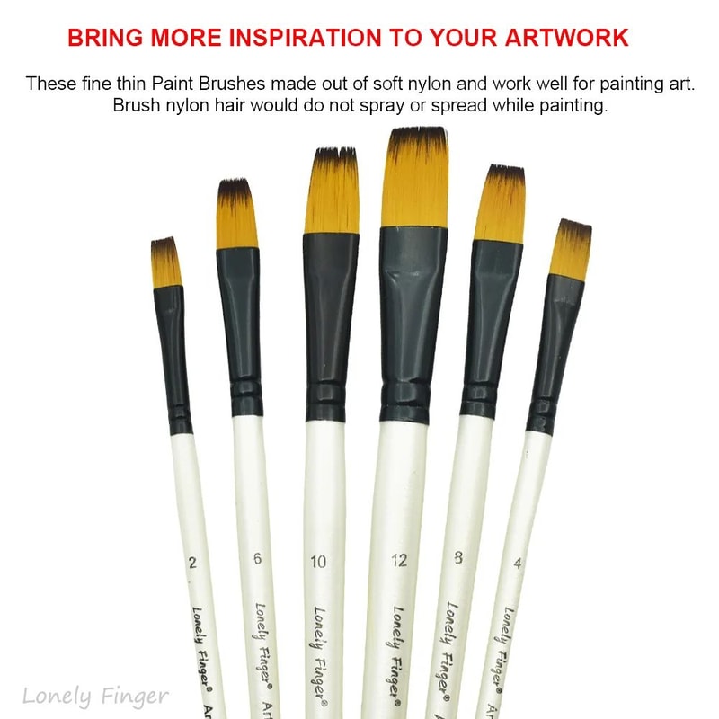 Precision Control Paint Brush Set 6pc Nylon Flat Artist Paint Brushes For Watercolor Acrylic Oil 4
