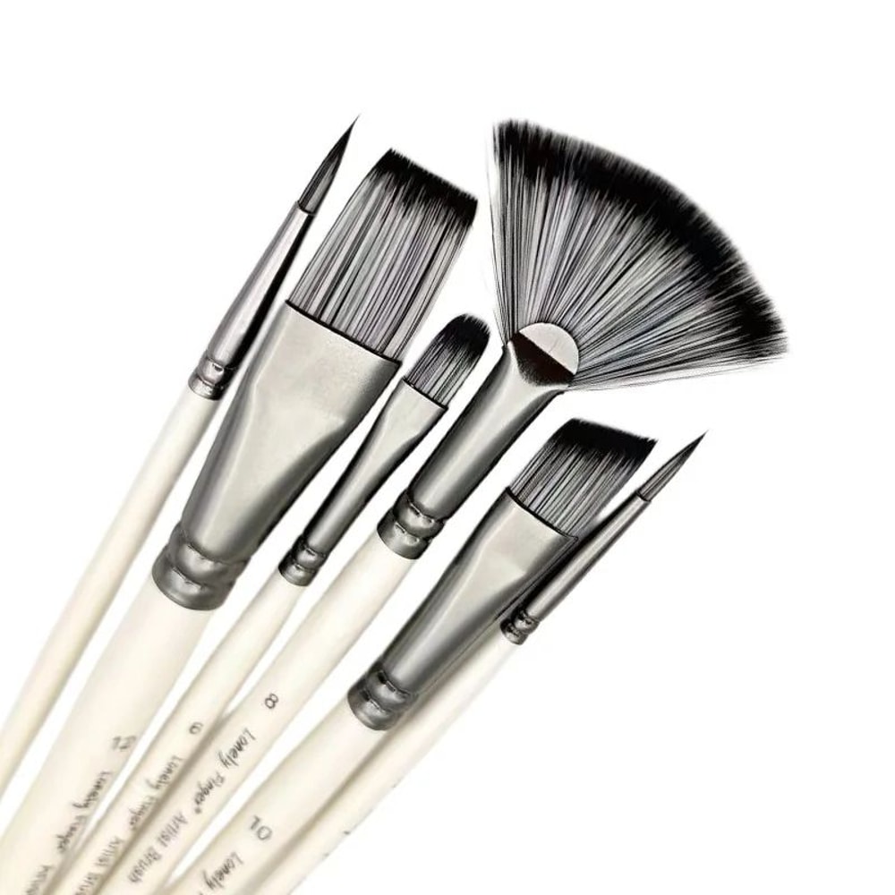Precision Control Paint Brush Set 6pc Nylon Flat Artist Paint Brushes For Watercolor Acrylic Oil 7